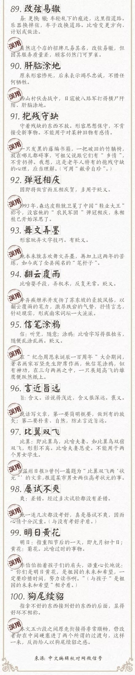 人民日報總結(jié)了100個最常被誤用的成語，給孩子看看，別再用錯了！