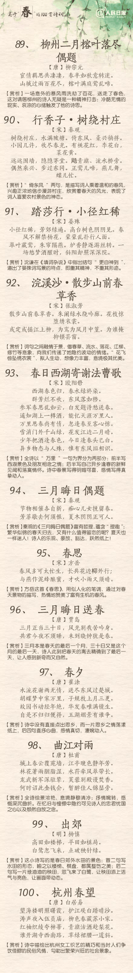 人民日?qǐng)?bào)：100首春天唯美經(jīng)典詩(shī)詞，為孩子收藏！