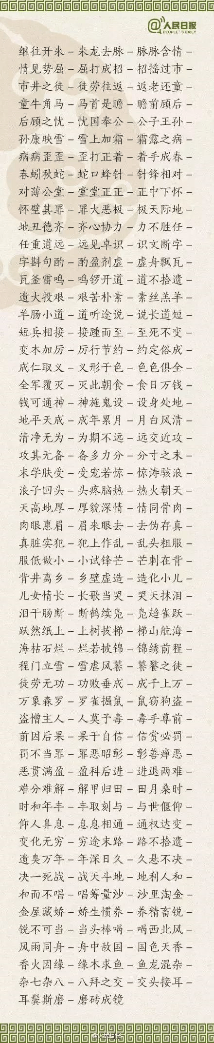 ?1500個成語接龍，貼在墻上，和孩子常玩，語文成績想不好都難！