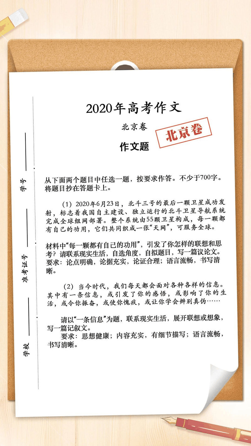 來了！2020年高考作文題匯總，你會(huì)怎么寫？